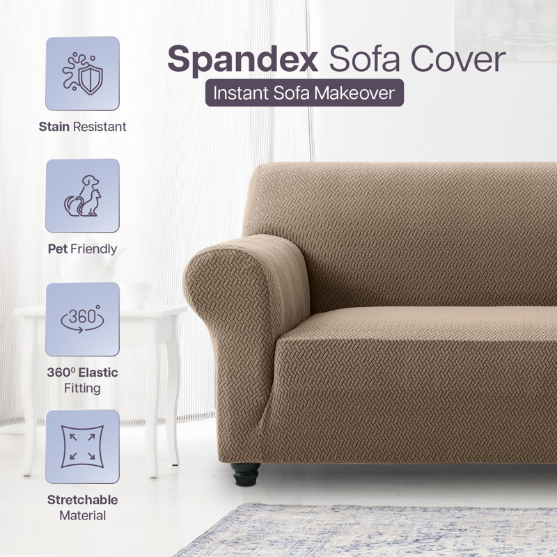 Durable Spandex Stretch Sofa Cover - Jacquard Pattern Sofa Slipcover & Furniture Protector, 179cm H x 280cm W - (3 Seater)
