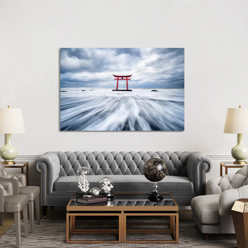 Red Torii Gate In The Sea At The Northern Coast Of Hokkaido 1 Piece Wrapped Canvas Wall Art, 152.5 cm H x 101.5 cm W