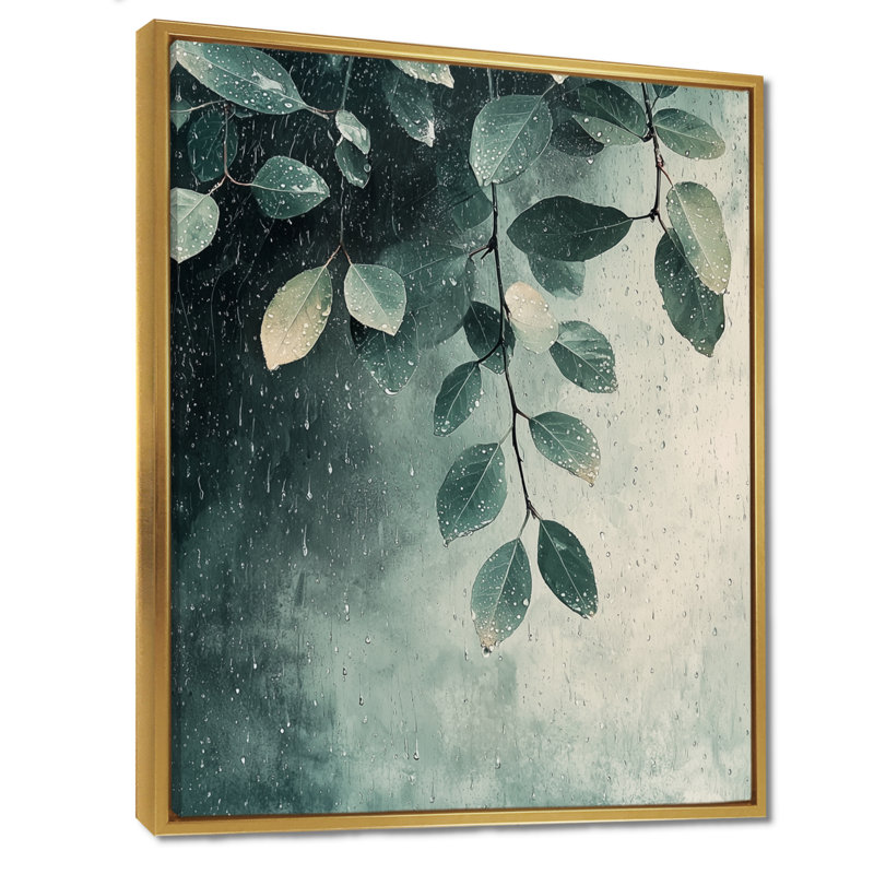 Rachelle Rainy Day Leaves Collage III - Leaves, reproduction d'art sur toile, Reproduction avec cadre flottant, Doré