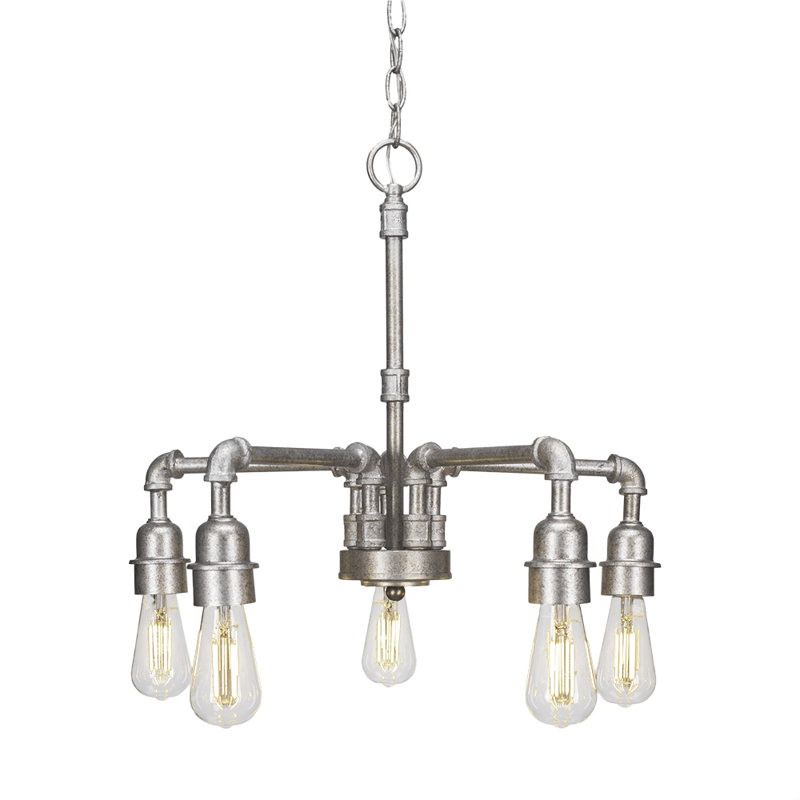 Alexander Vintage 5 Light Downlight Chandelier Shown In Aged Silver Finish With Clear Antique LED Bulb