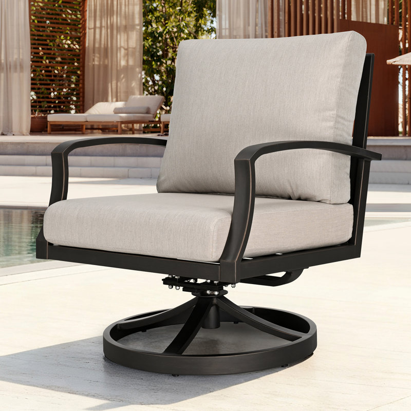 Patio Swivel Armchair, Never-Rust Aluminum Swivel Sofa Chair with Thick Cushion, Wide Seating Outdoor Sofa Chair Backyard Club Chair for Poolside, Porch, Indoor, Dark Bronze