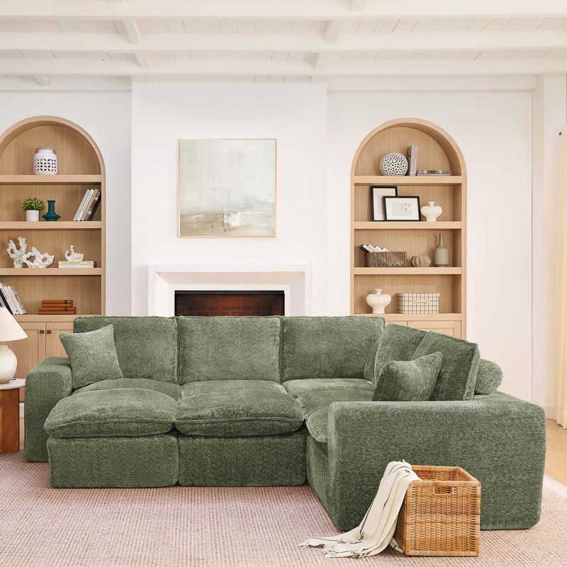 Canapé modulaire en forme de L de 107 po avec deux repose-pieds amovibles en forme de L pour le salon, canapé-lit confortable avec coussins, combinaison de bricolage