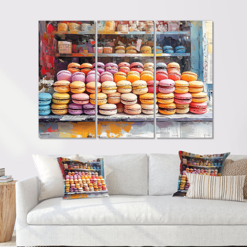 «Yellow and Pink Desserts» Macaron Bar II - Desserts, ensemble d'art mural, Métal métal, H 32 po x l 48 po x P 1 po