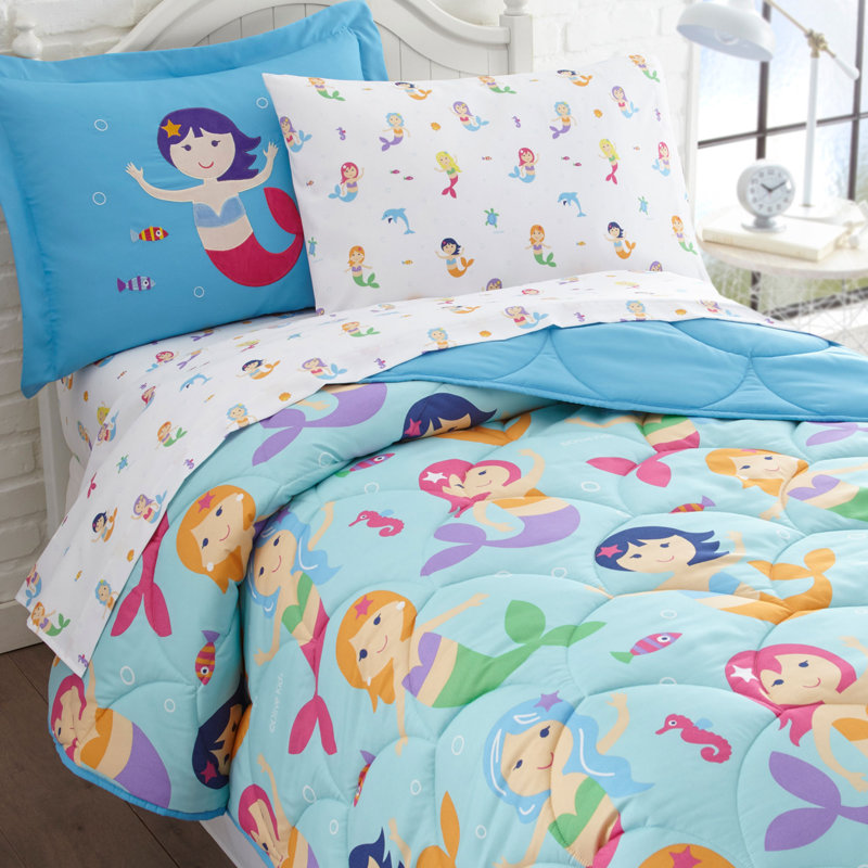 Wildkin Full Sheet Set – Soft Microfiber, Fitted & Top Sheet, Pillowcase - Mermaids
