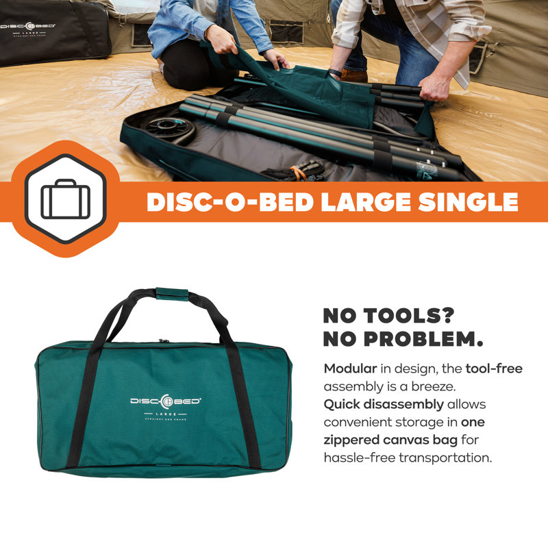 Lit simple Disc-O-Bed, solution de sommeil portable pour tentes et cabines, vert, grand, Green