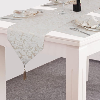 13x72in Reversible Jacquard Damask Tassel Table Runner