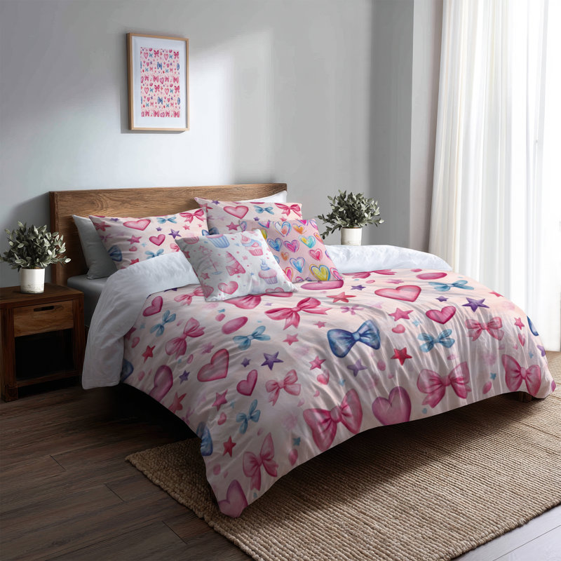 Ensemble de literie pour fille 5 pièces - Ensemble de housse de couette et coussin décoratif moderne