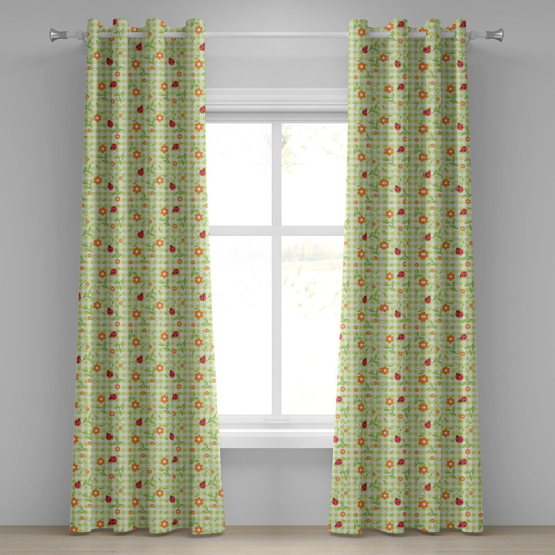 Rideau à œillets 2 panneaux Red Barrel Studio®, 50 po x 72 po, vert lime, orange, rouge, L 50 po x L 108 po