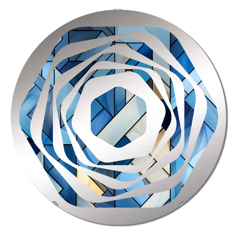 Miroir décoratif rétro blanc et bleu Tessellations, 23,6 po x 23,6 po