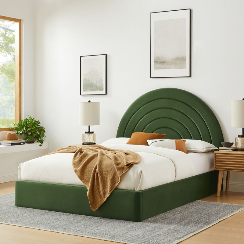 Lit plateforme en velours Solana Performance, Vert mousse, Très grand