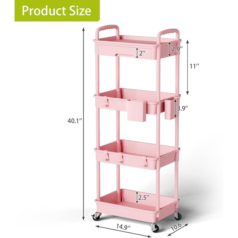 Organisateur de chariot roulant à 4 niveaux avec roulettes, chariot polyvalent pour la cuisine, la salle de bain, le bureau, la salle de bricolage et le rangement de la salle de lavage