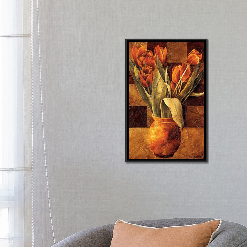 «Checkered Tulips II», impression sur toile, H 26 po x l 18 po x P 1,5 po, Toile avec cadre flottant noir, Pas de tapis