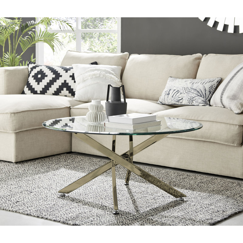 Rantoul Modern Contemporary Glass Coffee Table - Modern Sleek Design, Gold