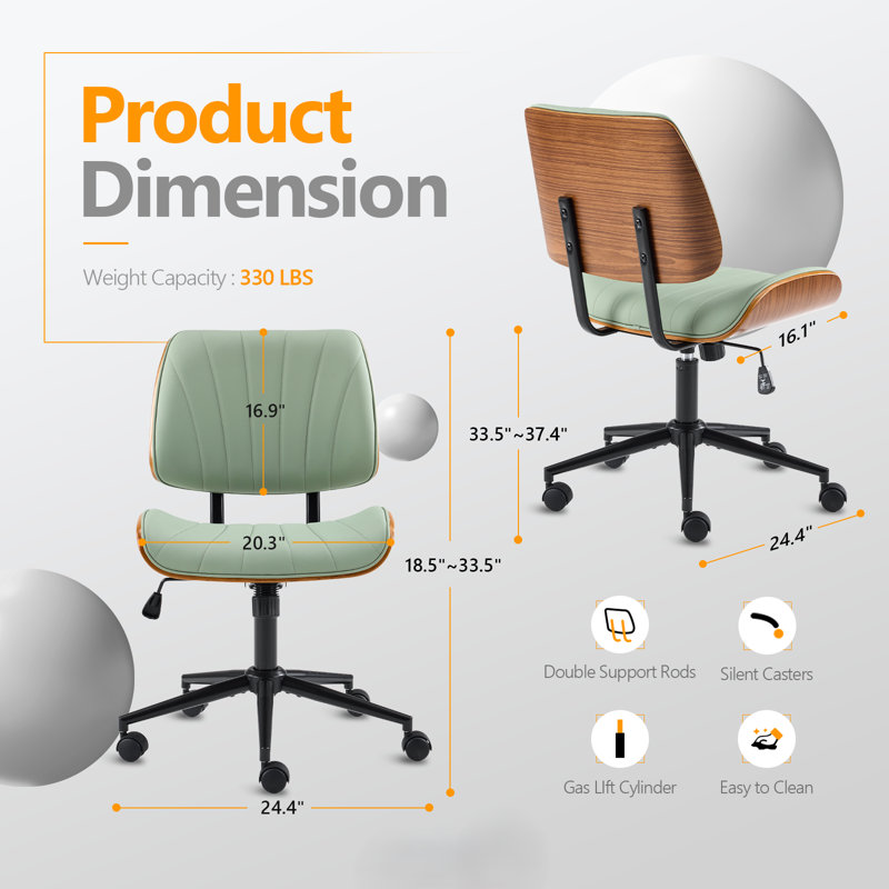 PU Trapezoid Curved Back Swivel Office Chair, Green