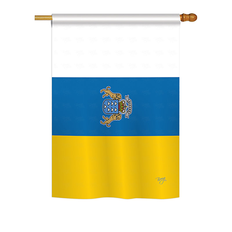 Drapeau de maison en polyester 2 côtés îles canaries, H 18,5 po x l 13 po