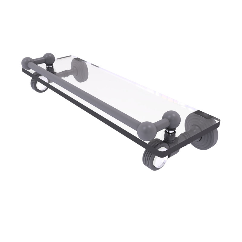 Jarrell Glass Bracket Shelf with Towel Bar, Matte Gray, 3.5" H x 16" W x 5.5" D