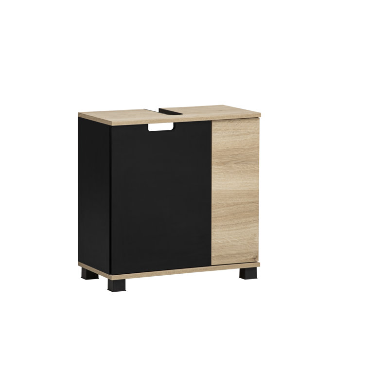 Bentzion Freestanding Bathroom Cabinet, Black matt/White oak