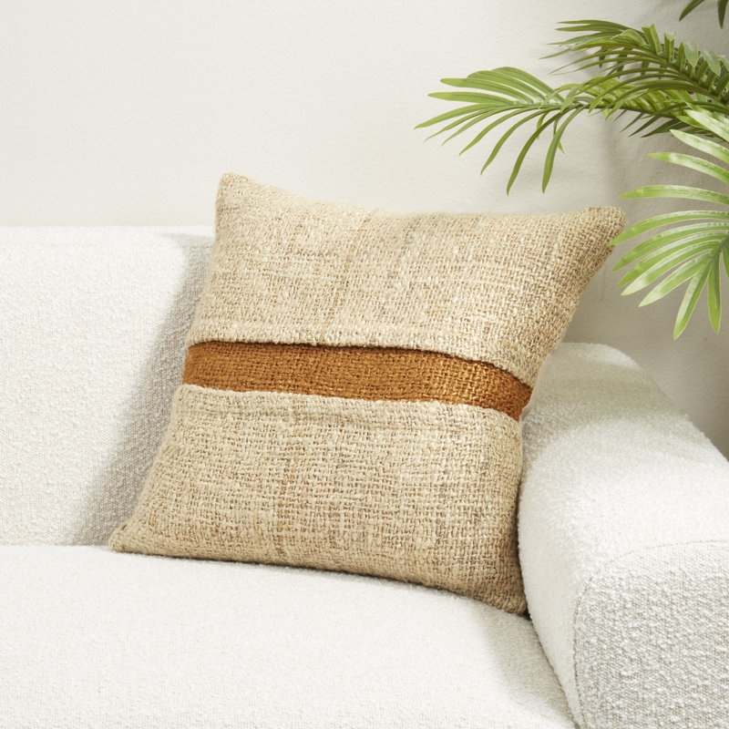 Banded Poly Filled Throw Pillow, Duck Down, Orange