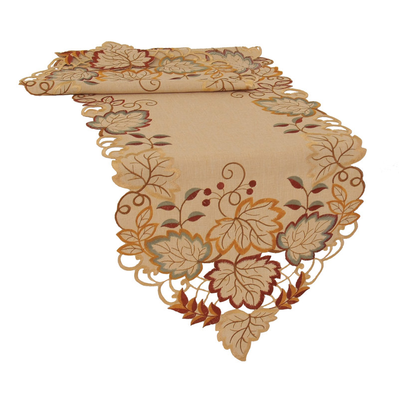 Wein Embroidered Cutwork Fall Table Runner, 72" L x 15" W