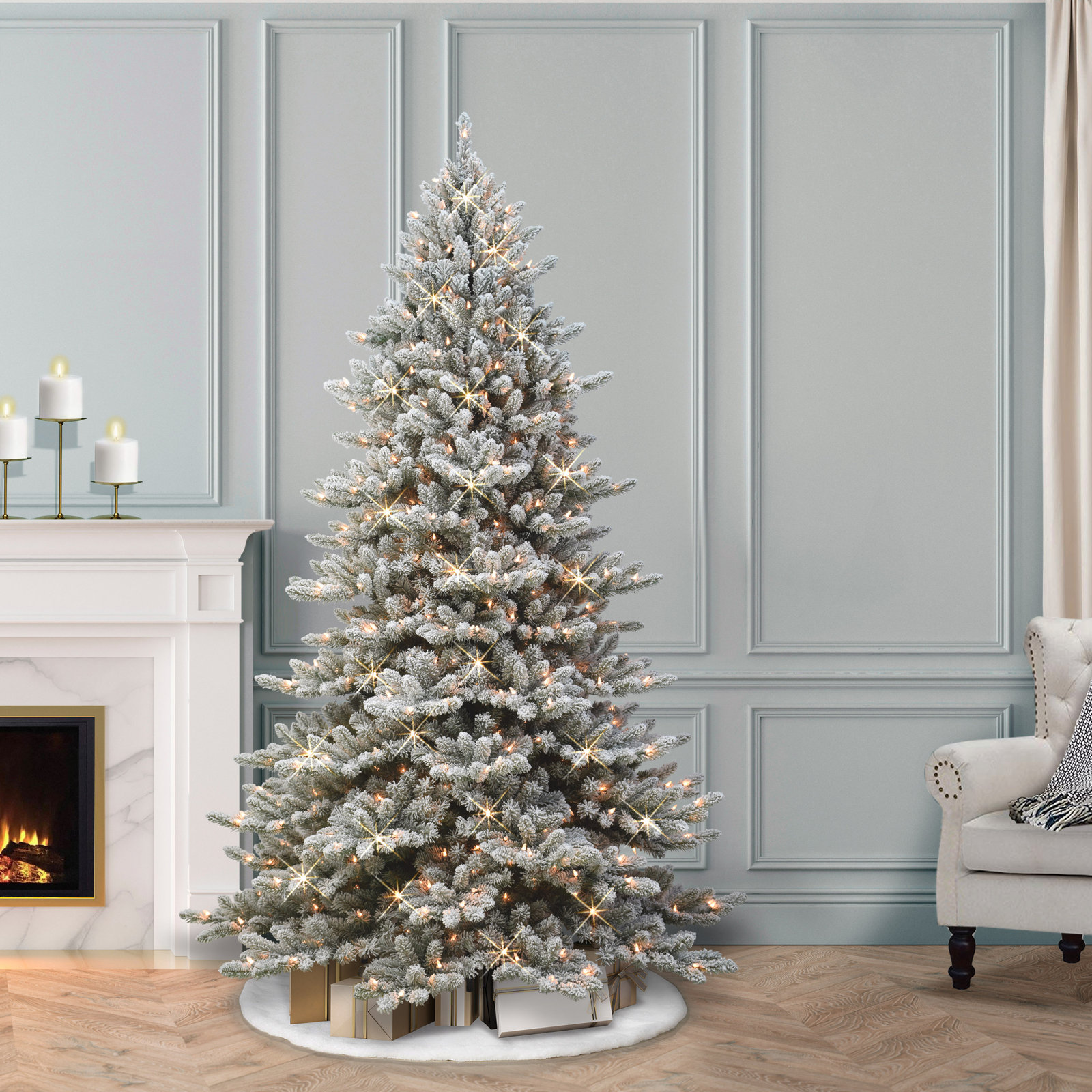 Frosted Pre-Lit Fir Christmas Tree, 6.5' H