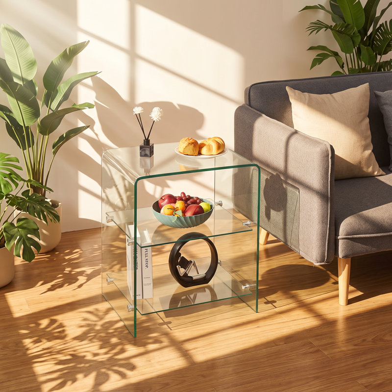 Table d'appoint Clarion à 2 niveaux en verre trempé courbé, 50 cm L x 40 cm P x 60 cm H