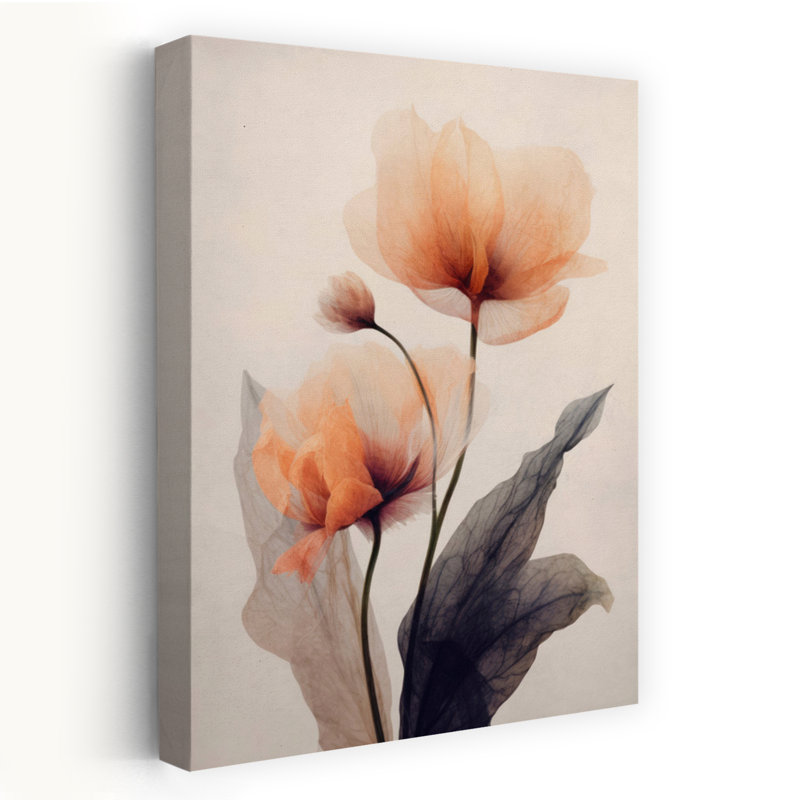 Art contemporain contemporain délicat, fleur élégante, H 24 po x l 16 po