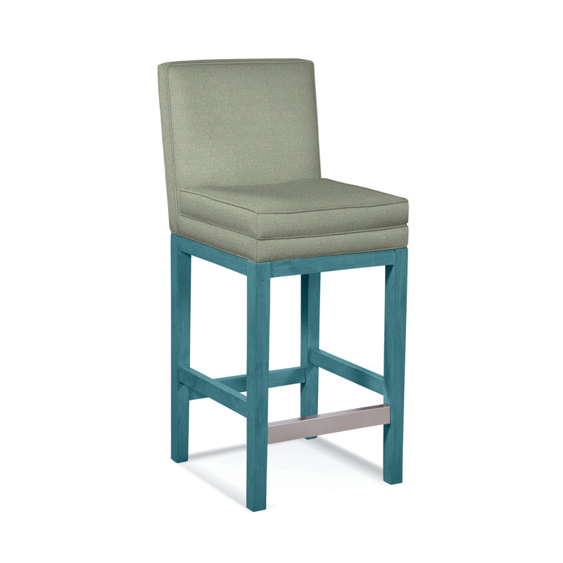 Upholstered Stool, Green Performance Fabric; 0851-54, Nickel Finish
