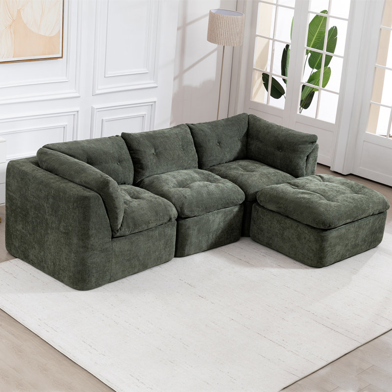 Canapé de salon moderne de style nuage, canapé convertible sans cadre en forme de L à siège profond, canapé surdimensionné confortable en tissu chenille 4 places, canapé modulaire modulaire
