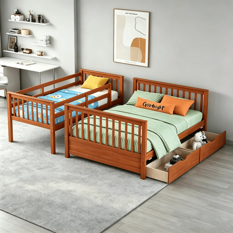 Lit superposé Willow avec toit, conception de maisonnette, structure en pin, gris clair