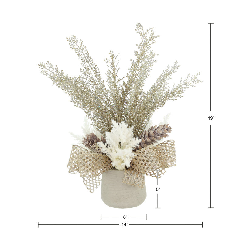 Holiday Arrangement with Snowy Branches and Pinecones
