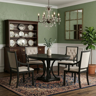 Retro 5-Piece Dining Set Extendable Round Table And 4 Chairs For Kitchen Dining Room(BLACK OAK)