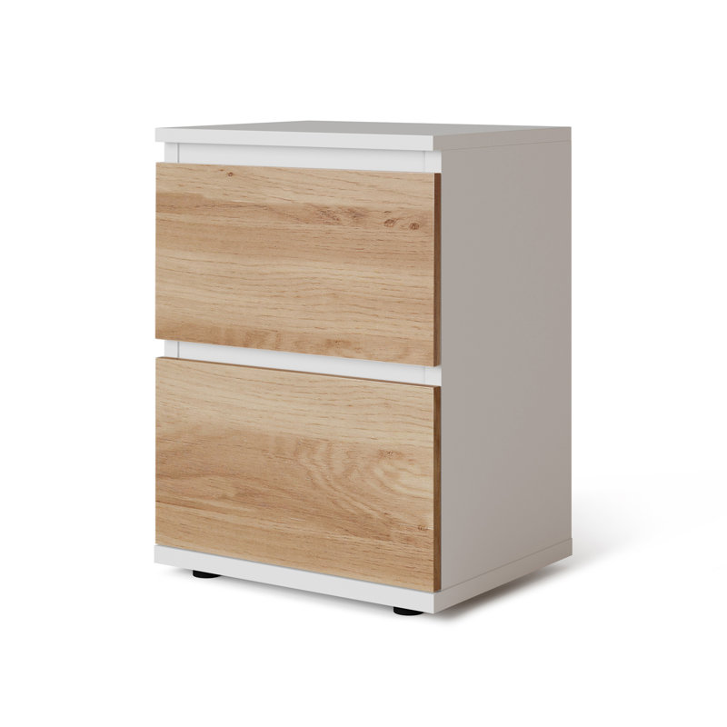 Baptistine 36cm W Particle Board / Chipboard Bedside Table, White/Oak