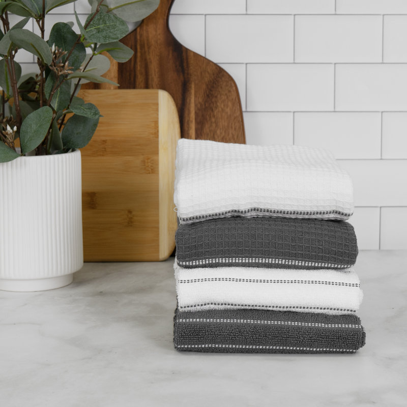 All-Clad Skipping Stripe & Wave Kitchen Towels (Set of 4), Pewter