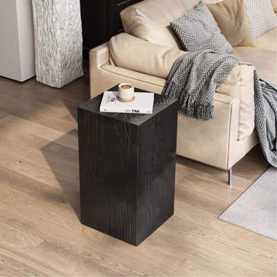 Wood-Look Square-Column MGO End Table/  H27.75"/Wood-Like Distressed Finish/ Mix With Different Heights/ Indoor Outdoor Use