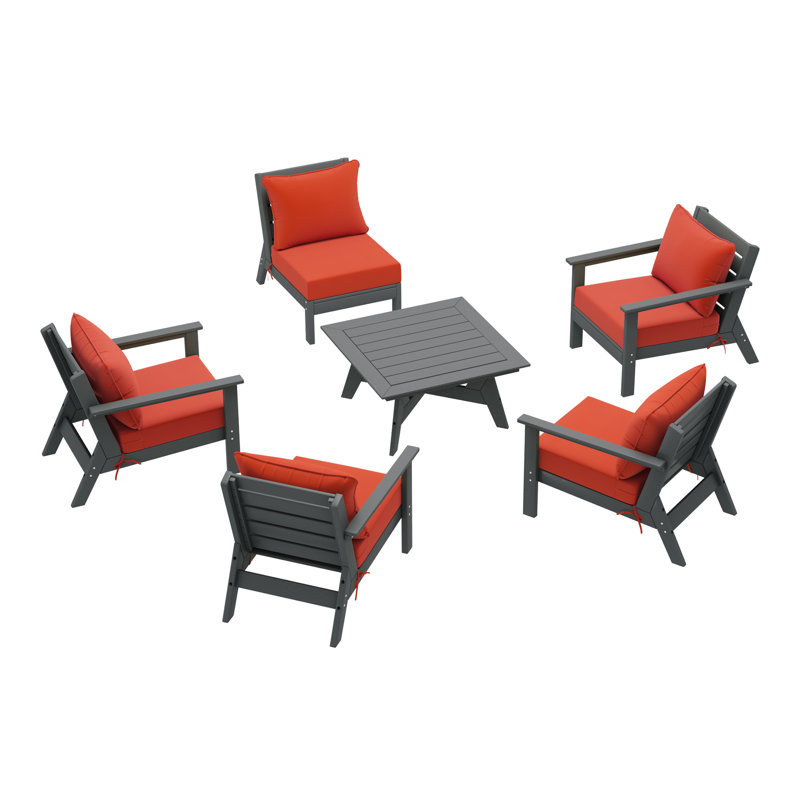 6-Piece Deep Seating Set, Gray, Orange