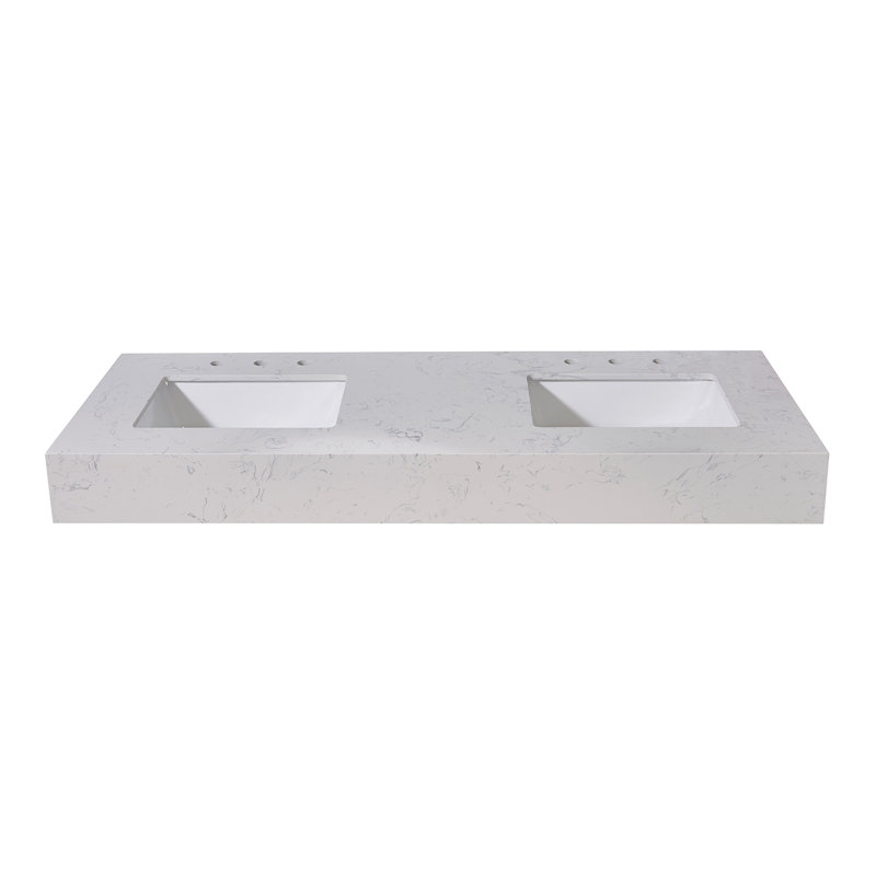 60" Aosta White Composite Stone Vanity Top with Double Sinks