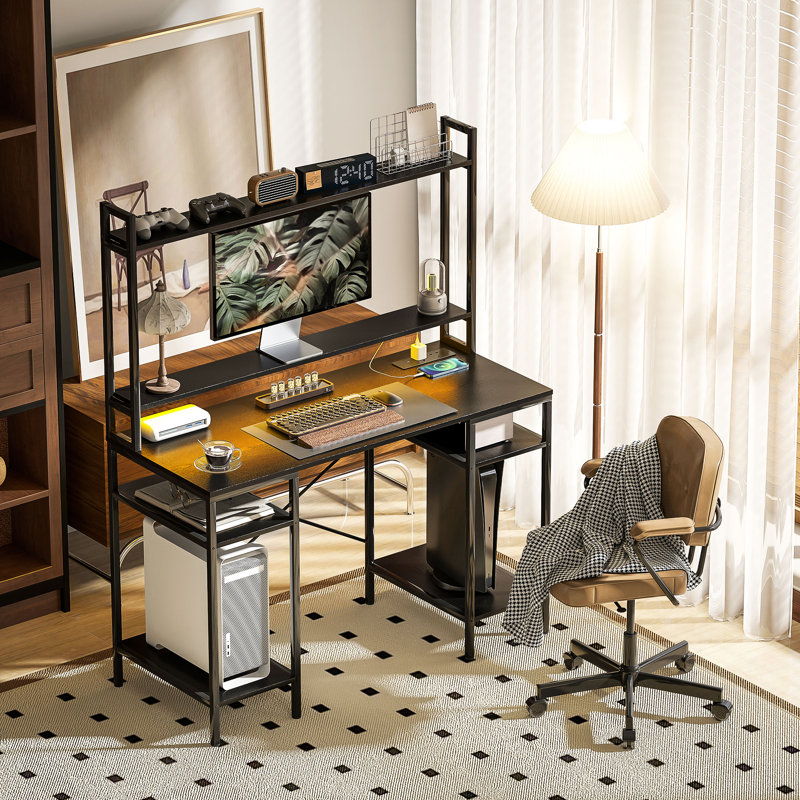 Metal Base Writing Desk,Computer Desk, Black/Black