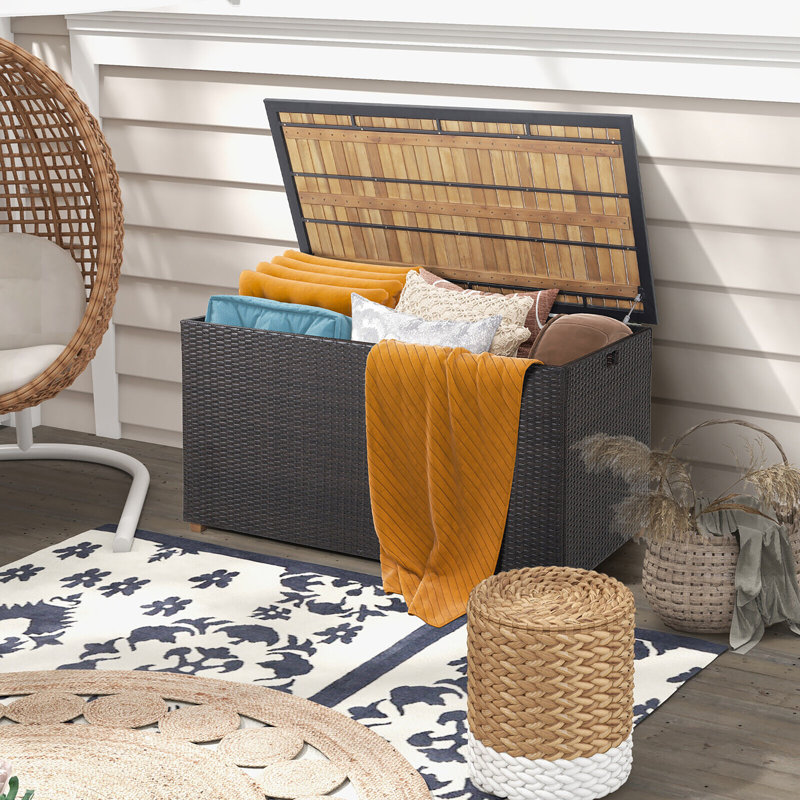Gymax 51'' W 134 Gallons Water Resistant Wicker Deck Box in Mix Brown