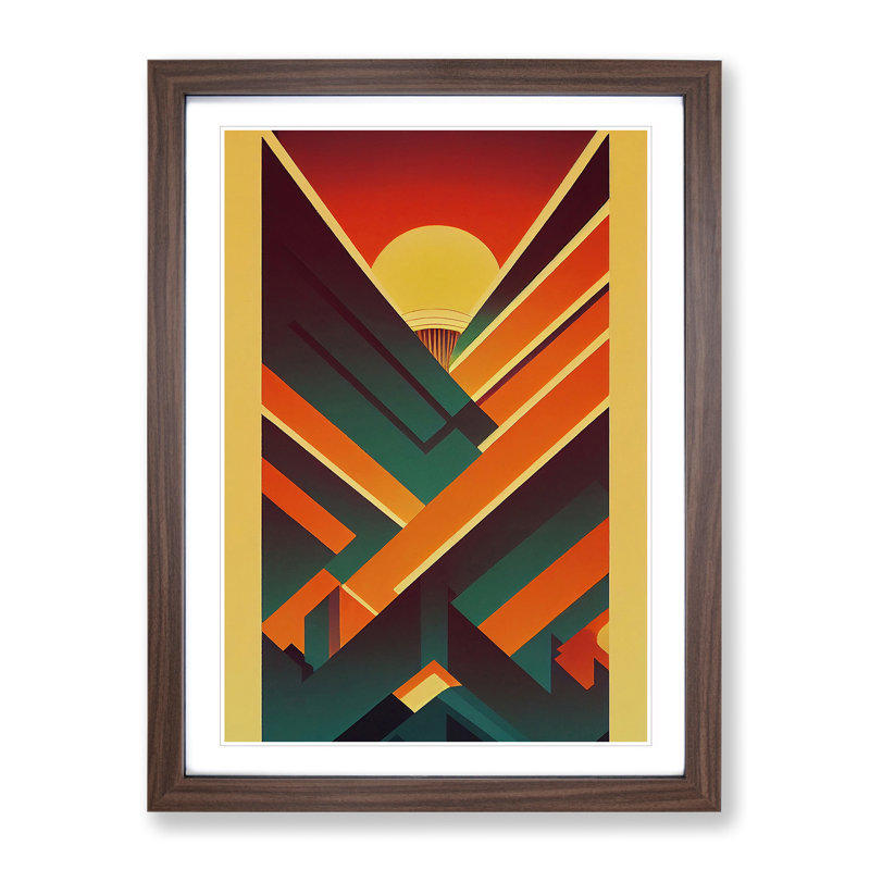XV1022-764X Deco Sunset No.5 - Single Picture Frame Print, 64cm H x 46cm W x 2cm D, Walnut