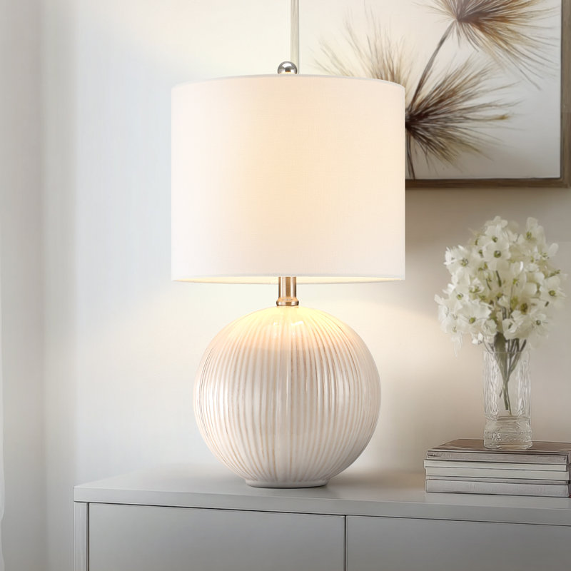 White Ceramic Table Lamp With Drum Shade