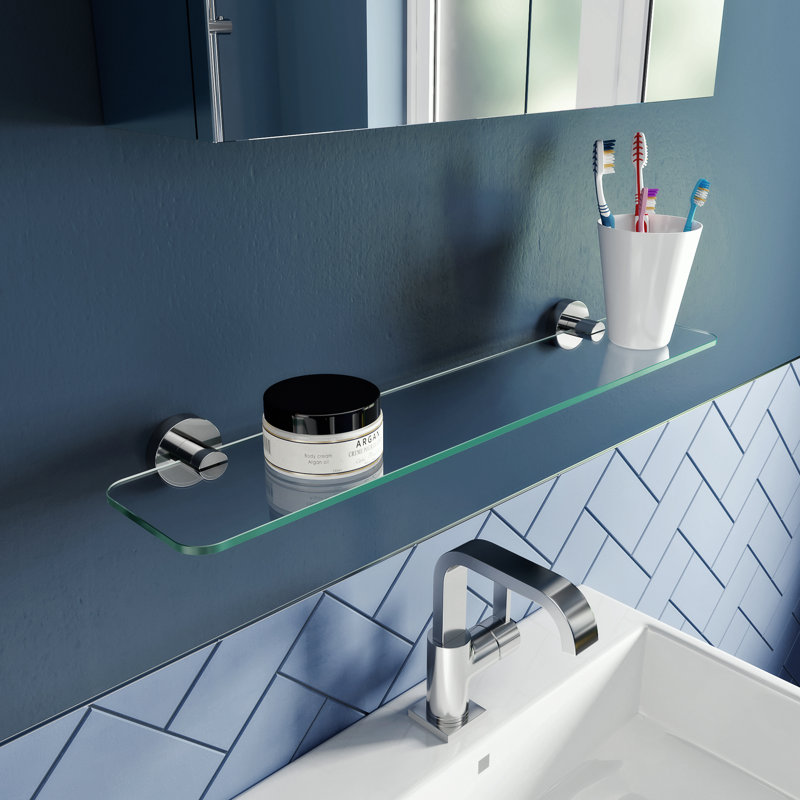 Metra Wall Mounted Glass Shelf with Chrome Flexi-Fix Brackets 59cm