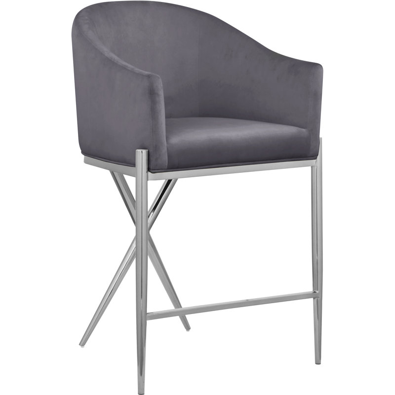 Xavier 26.5" Counter Stool, Grey Velvet, Chrome