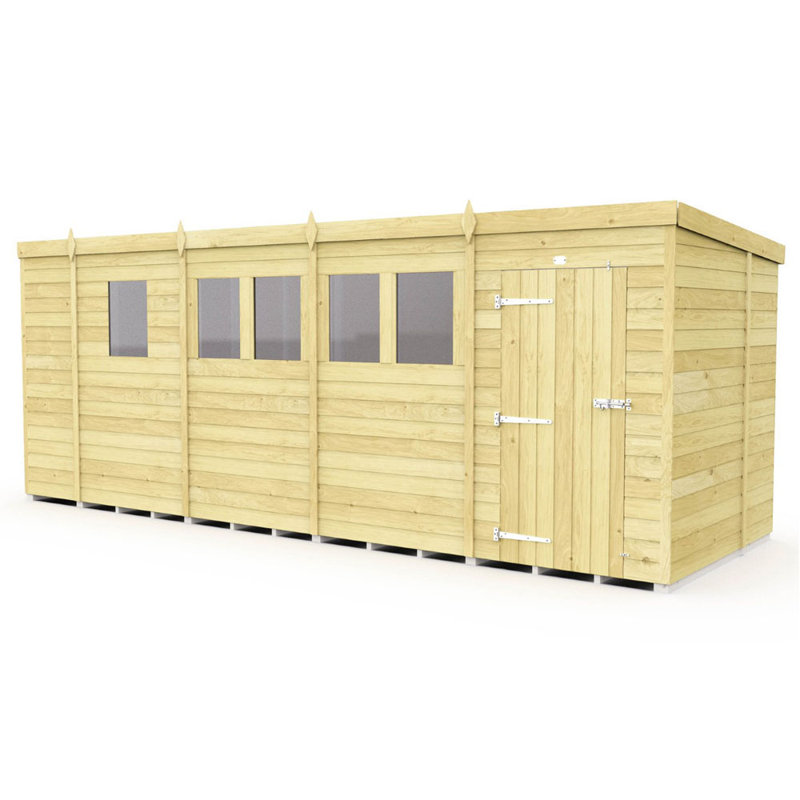 17ft x 7ft Pent Shed - Single Door with Windows