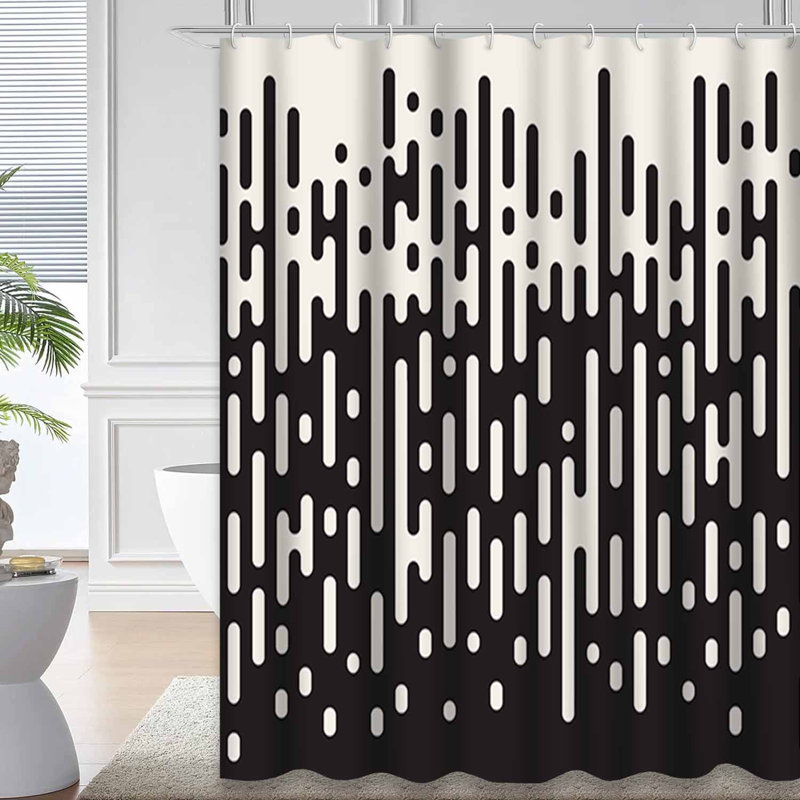 Rideau de douche noir et blanc avec 12 lignes Lines, L 72 po x l 72 po