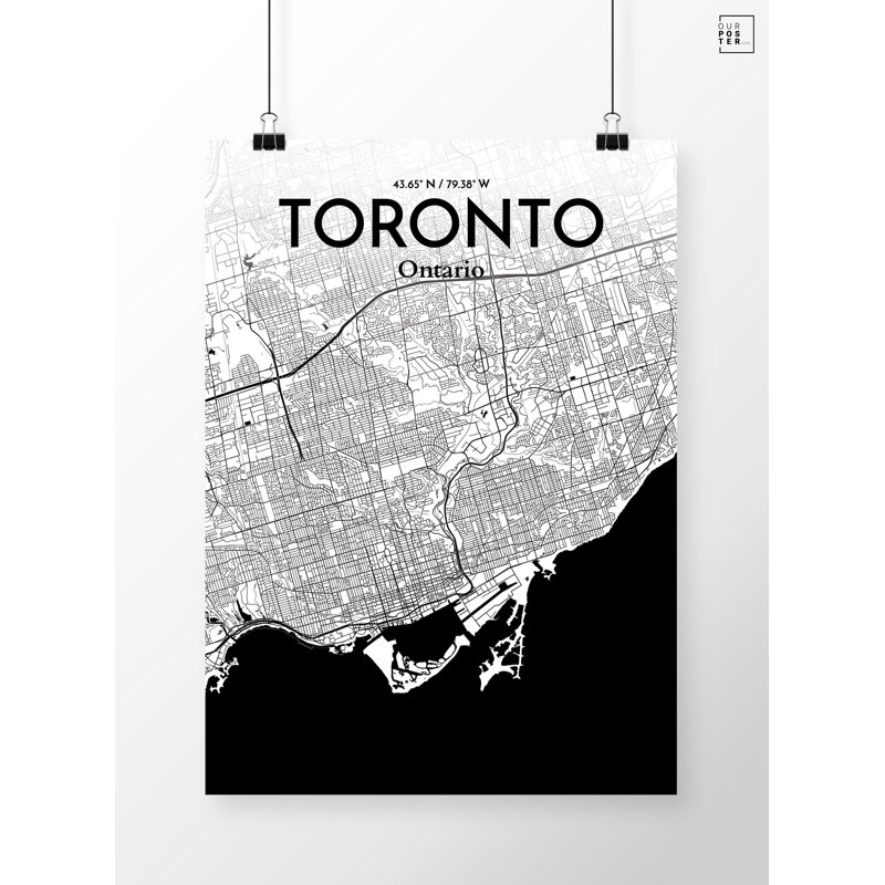 « toronto city map », reproduction d’impression sur affiche à motif encre, H 27,6 po x l 19,7 po