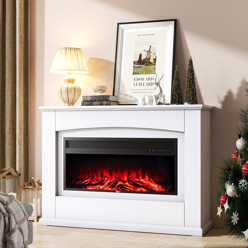 Vanessa 122cm W Electric Fireplace with White Wooden Mantel