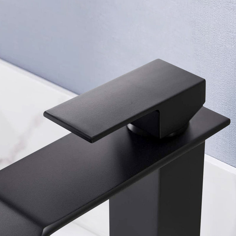 Robinet pour salle de bain à poignée simple avec bonde escamotable, Noir mat