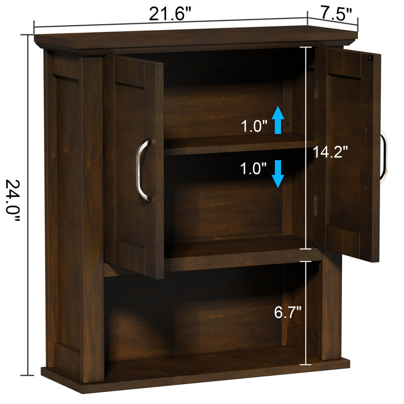 Armoire de salle de bain murale en bois avec portes, Noyer