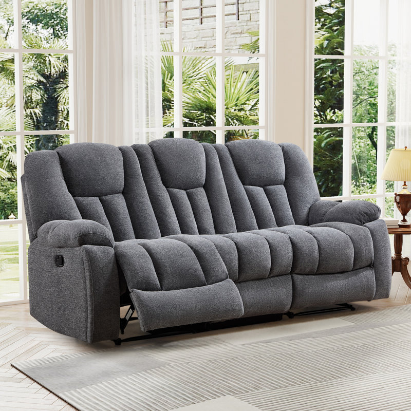 Quiteris 86.6" W Microfiber Manual Reclining Sofa, Dark Gray