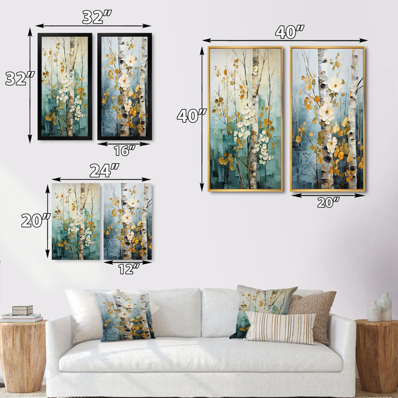 Ensemble de 2 reproductions - Birch Woods Whispering Winds IV, Cadre blanc, H 20 po x l 24 po
